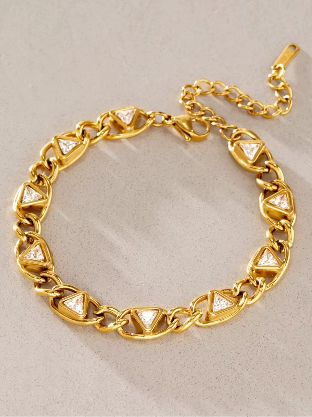 18K Gold Plated CZ Triangle Link Bracelet